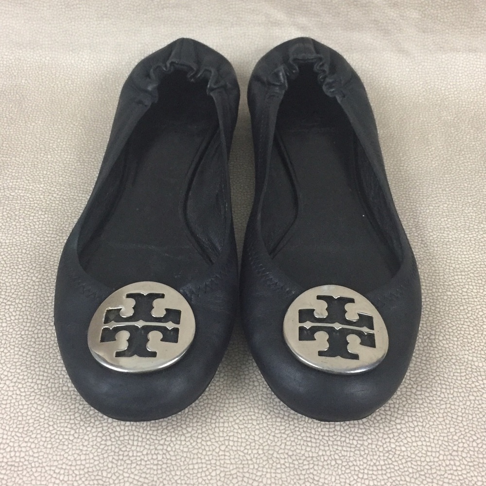 Tory Burch Classic Reva Ballet Flats Black Leather